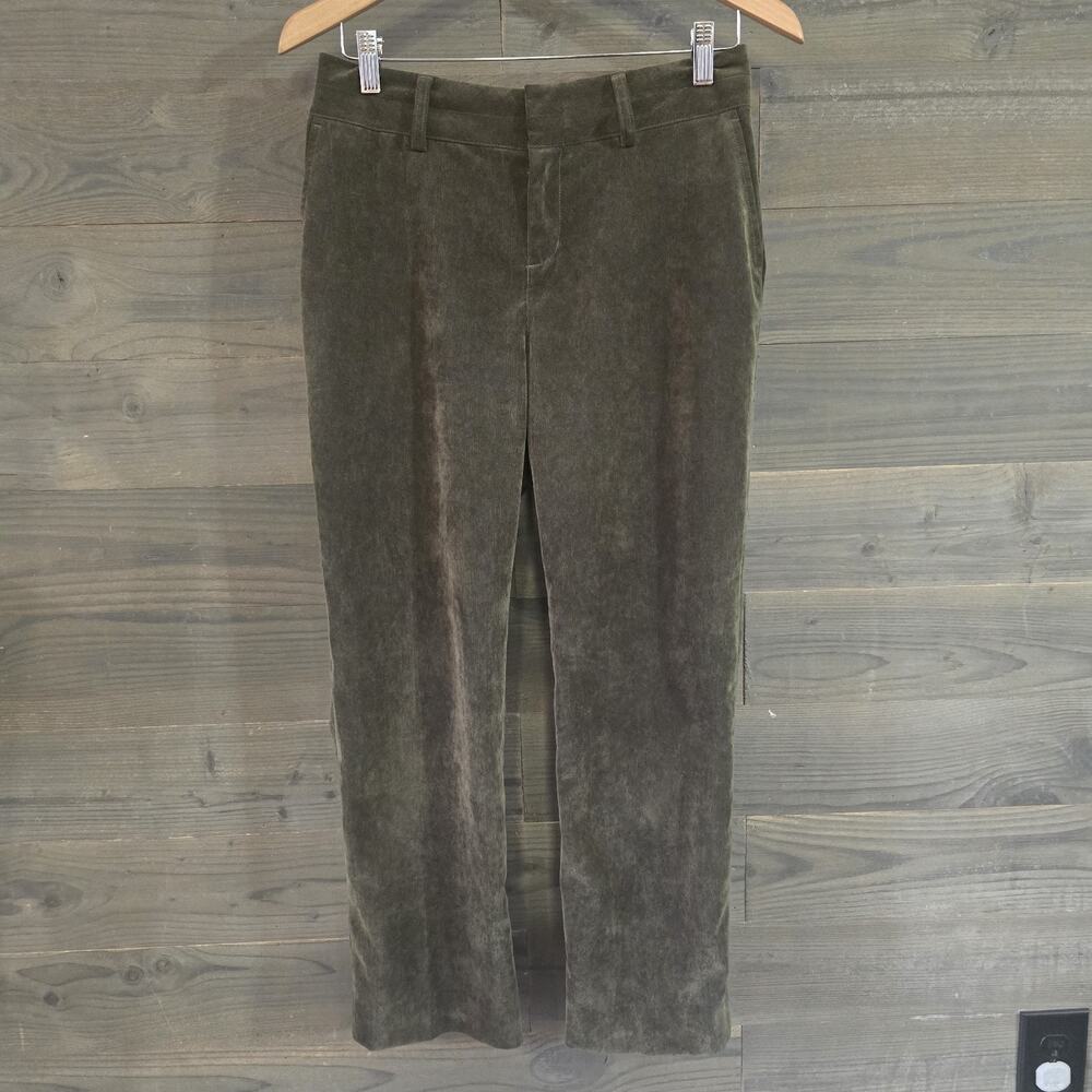 COLDWATER CREEK Womens Pants P8 Trouser Fit Cord Corduroy Velvet Olive HRise